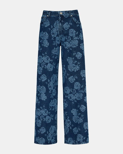JAXON Rose Frost Wide-Leg Denim Floral Print Women's Jeans | Steve Madden