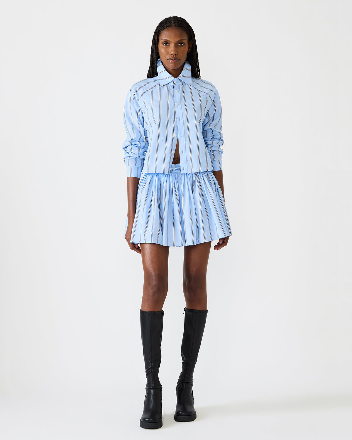 TYRIA Estate Blue Mini Tie-Front Women's Skirt | Steve Madden