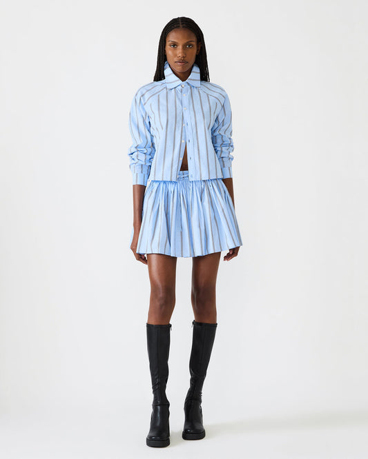 TYRIA Estate Blue Mini Tie-Front Women's Skirt | Steve Madden