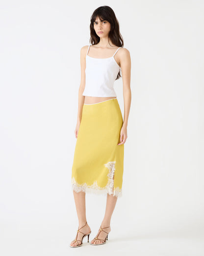 CINTHIA Golden Lime Lace Trime Women's Midi Skirt | Steve Madden