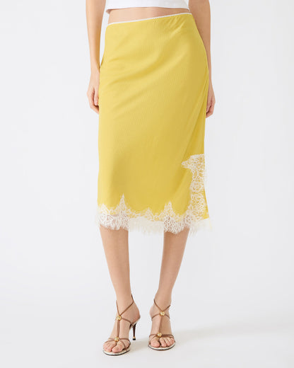 CINTHIA Golden Lime Lace Trime Women's Midi Skirt | Steve Madden