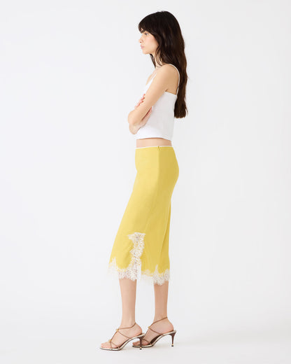 CINTHIA Golden Lime Lace Trime Women's Midi Skirt | Steve Madden