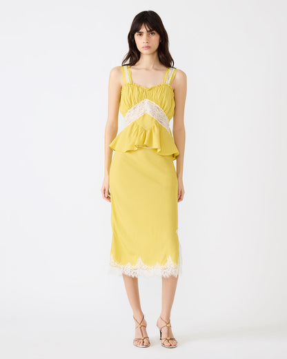 CINTHIA Golden Lime Lace Trime Women's Midi Skirt | Steve Madden