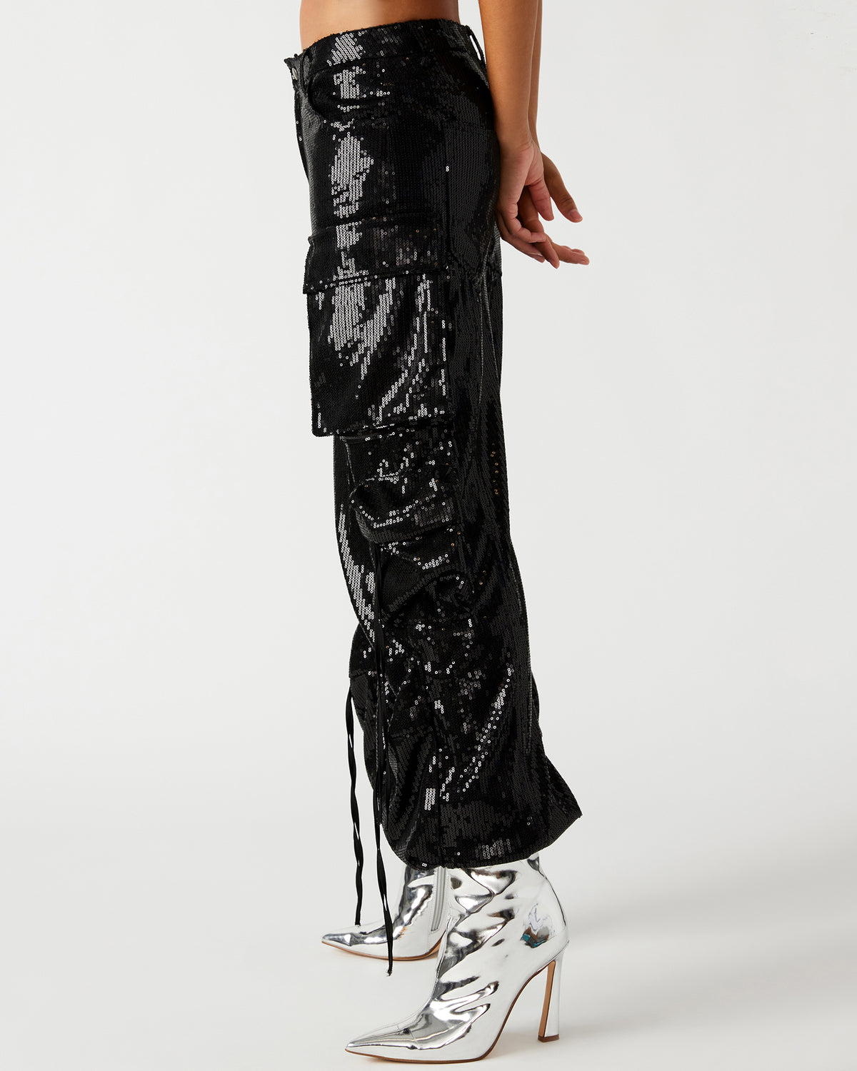 DUO Black Sequin Women's Utility Cargo Pants | Steve Madden
