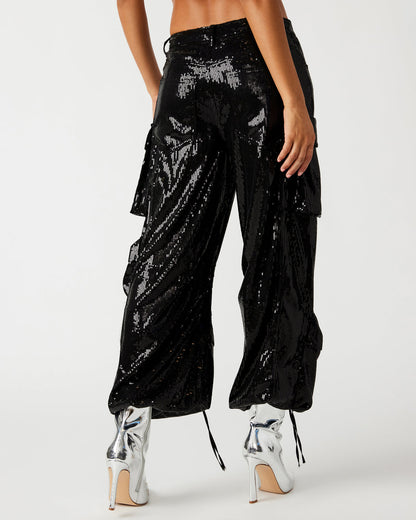DUO Black Sequin Women's Utility Cargo Pants | Steve Madden