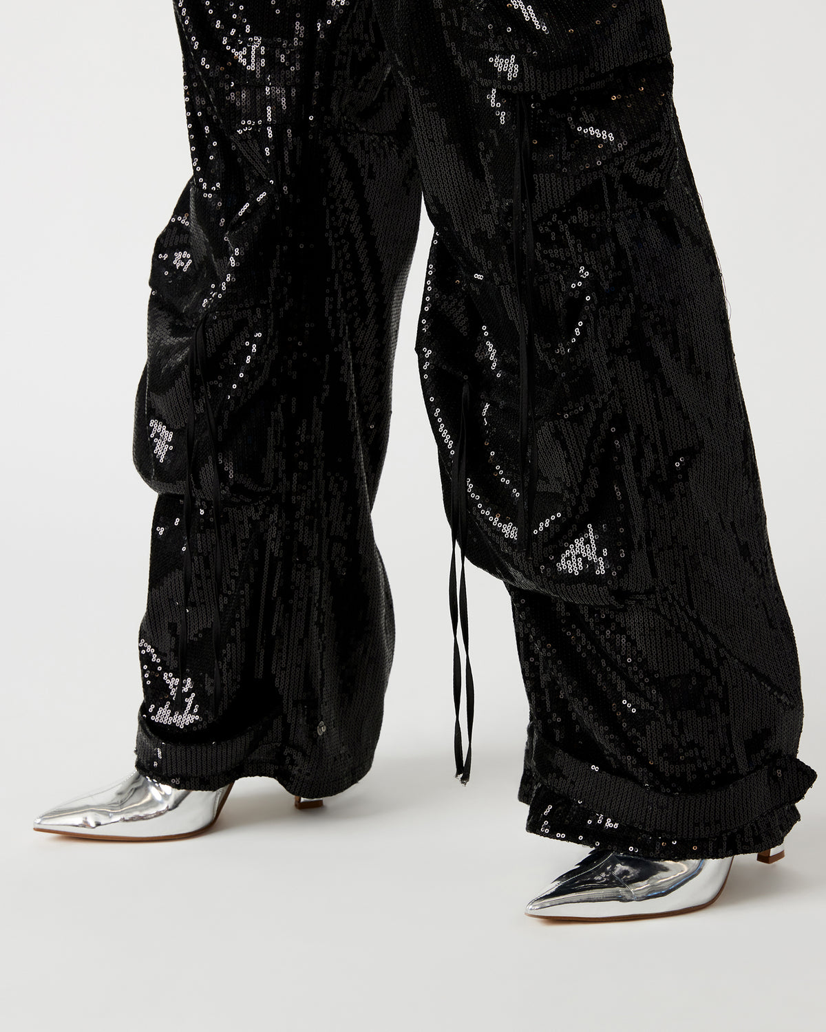 DUO Black Sequin Women's Utility Cargo Pants | Steve Madden