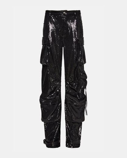 DUO Black Sequin Women's Utility Cargo Pants | Steve Madden