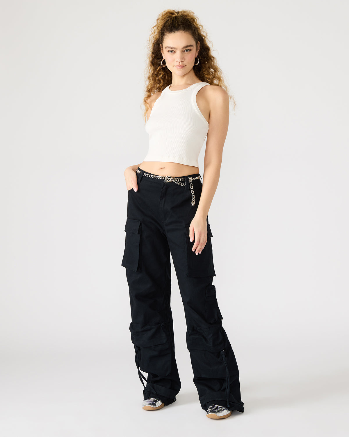 DUO Black Women's Utility Cargo Pants | Steve Madden
