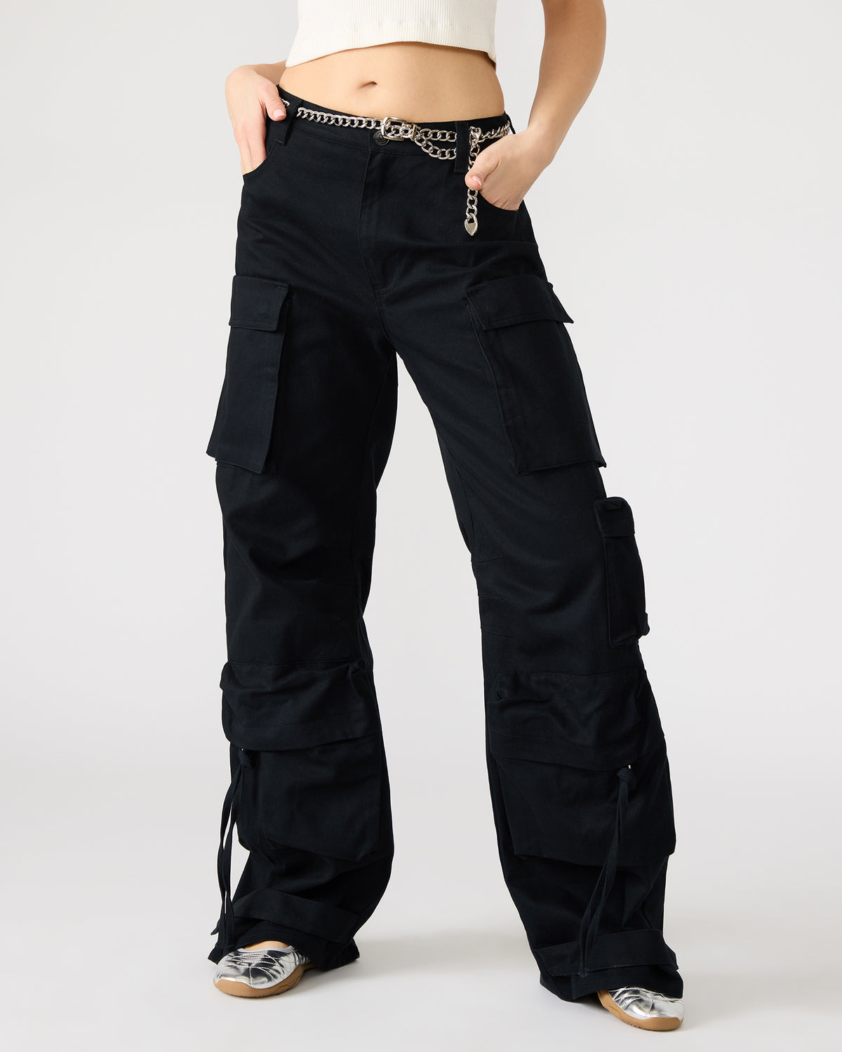 DUO Black Women's Utility Cargo Pants | Steve Madden