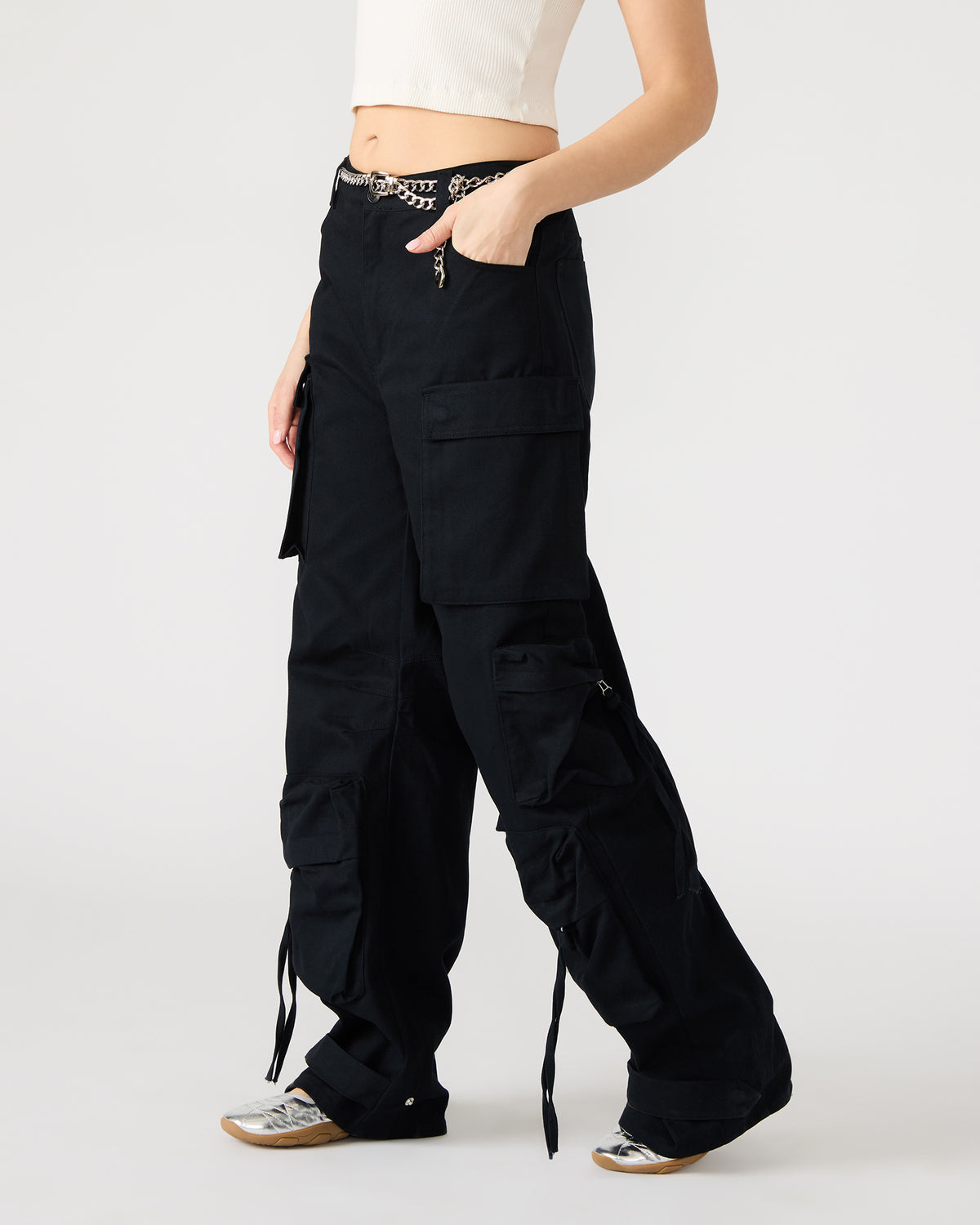 DUO Black Women's Utility Cargo Pants | Steve Madden