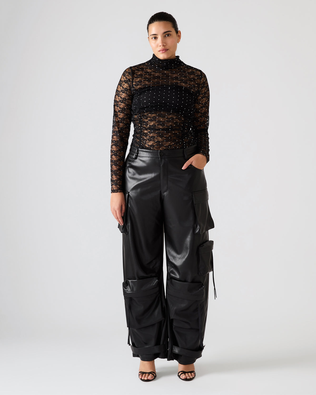 Vegan Leather Duo Black Women's Utility Cargo Pants | Steve Madden