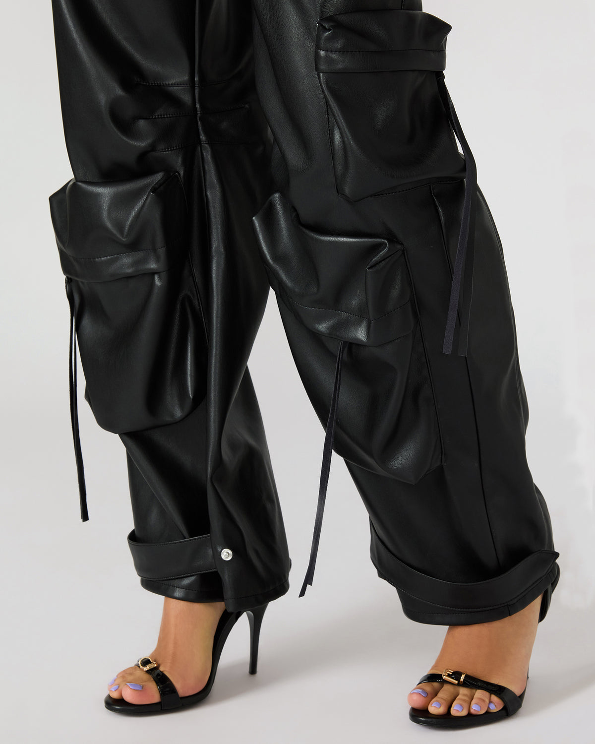 Vegan Leather Duo Black Women's Utility Cargo Pants | Steve Madden