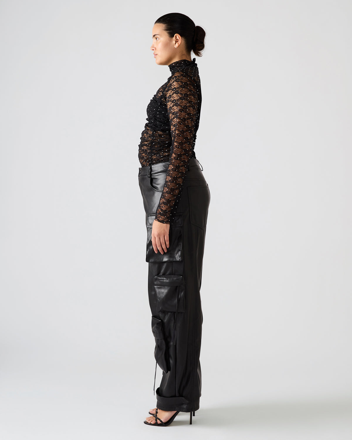 Vegan Leather Duo Black Women's Utility Cargo Pants | Steve Madden