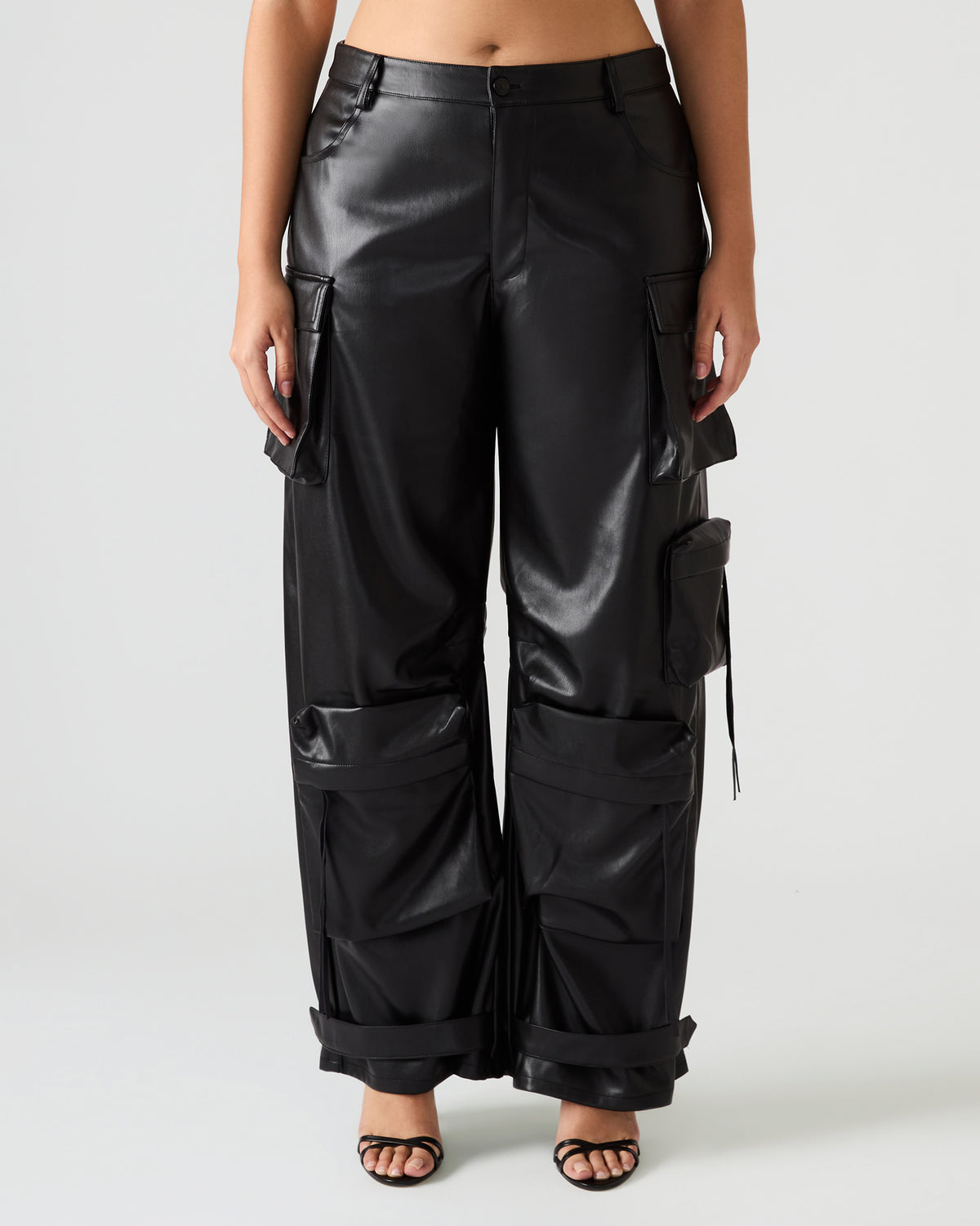 Vegan Leather Duo Black Women's Utility Cargo Pants | Steve Madden