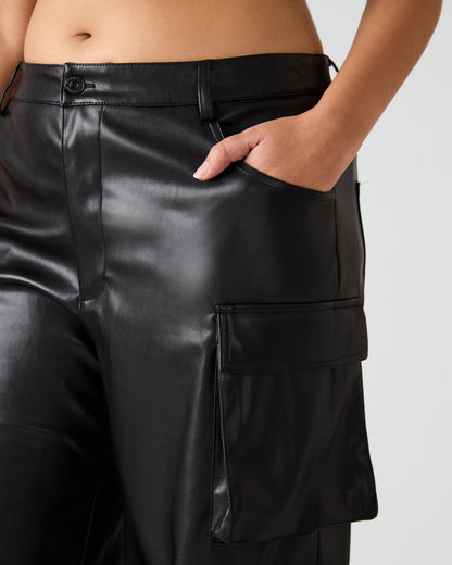 Vegan Leather Duo Black Women's Utility Cargo Pants | Steve Madden