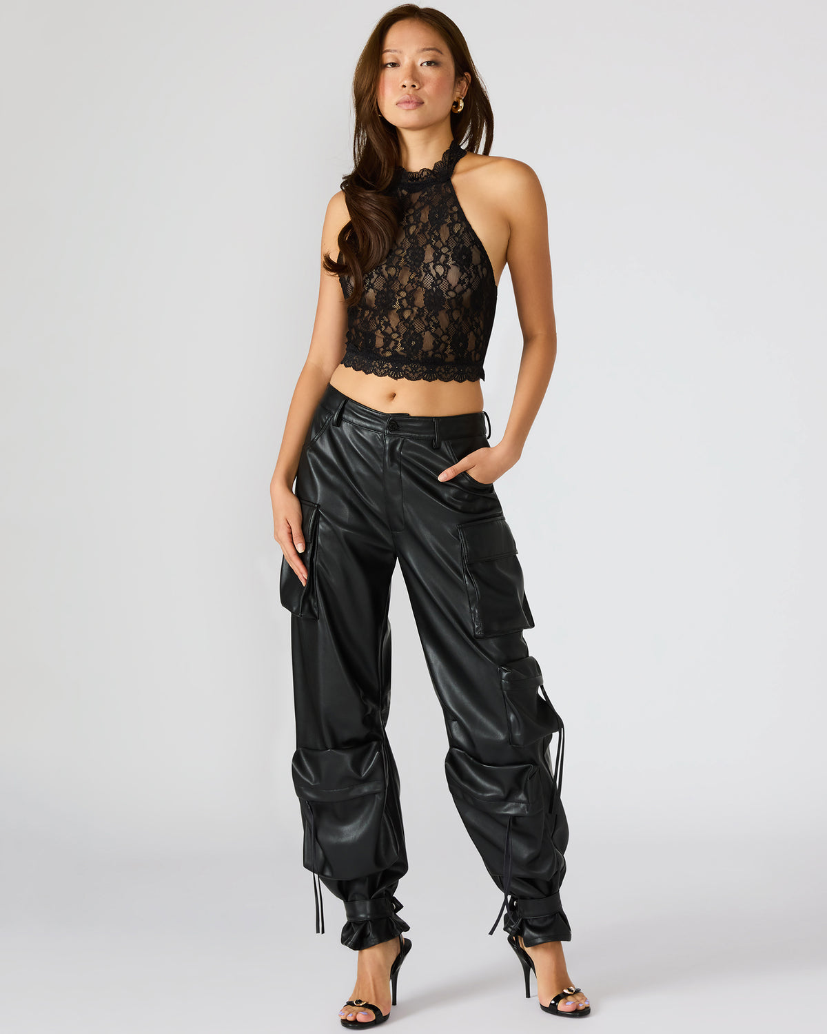 Vegan Leather Duo Black Women's Utility Cargo Pants | Steve Madden