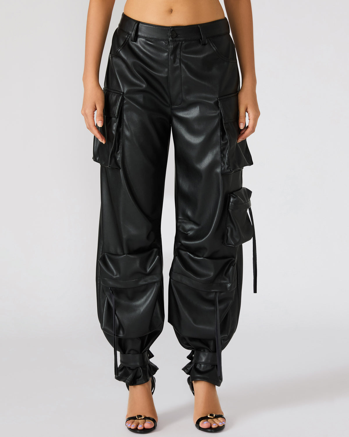 Vegan Leather Duo Black Women's Utility Cargo Pants | Steve Madden