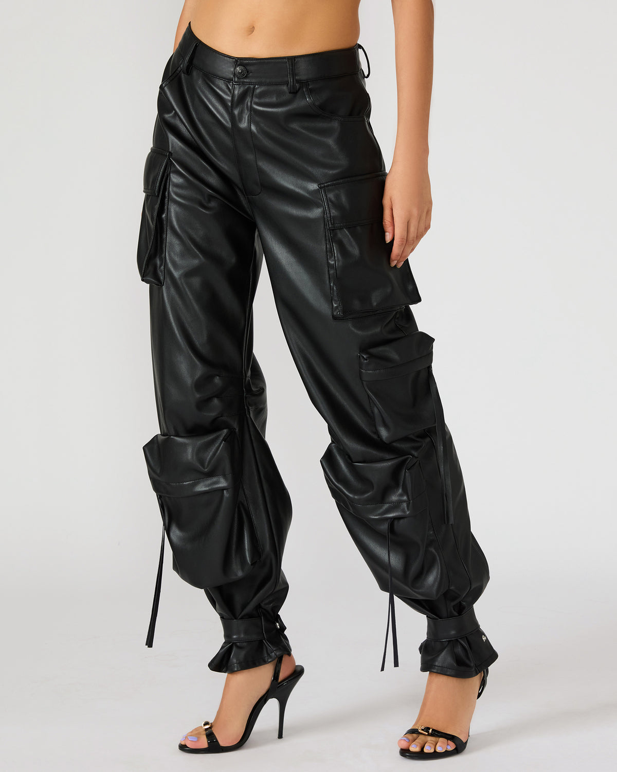 Vegan Leather Duo Black Women's Utility Cargo Pants | Steve Madden