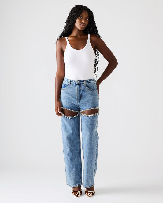 TAYLOR Jean Rhinestone Women's Cutout Jeans | Steve Madden
