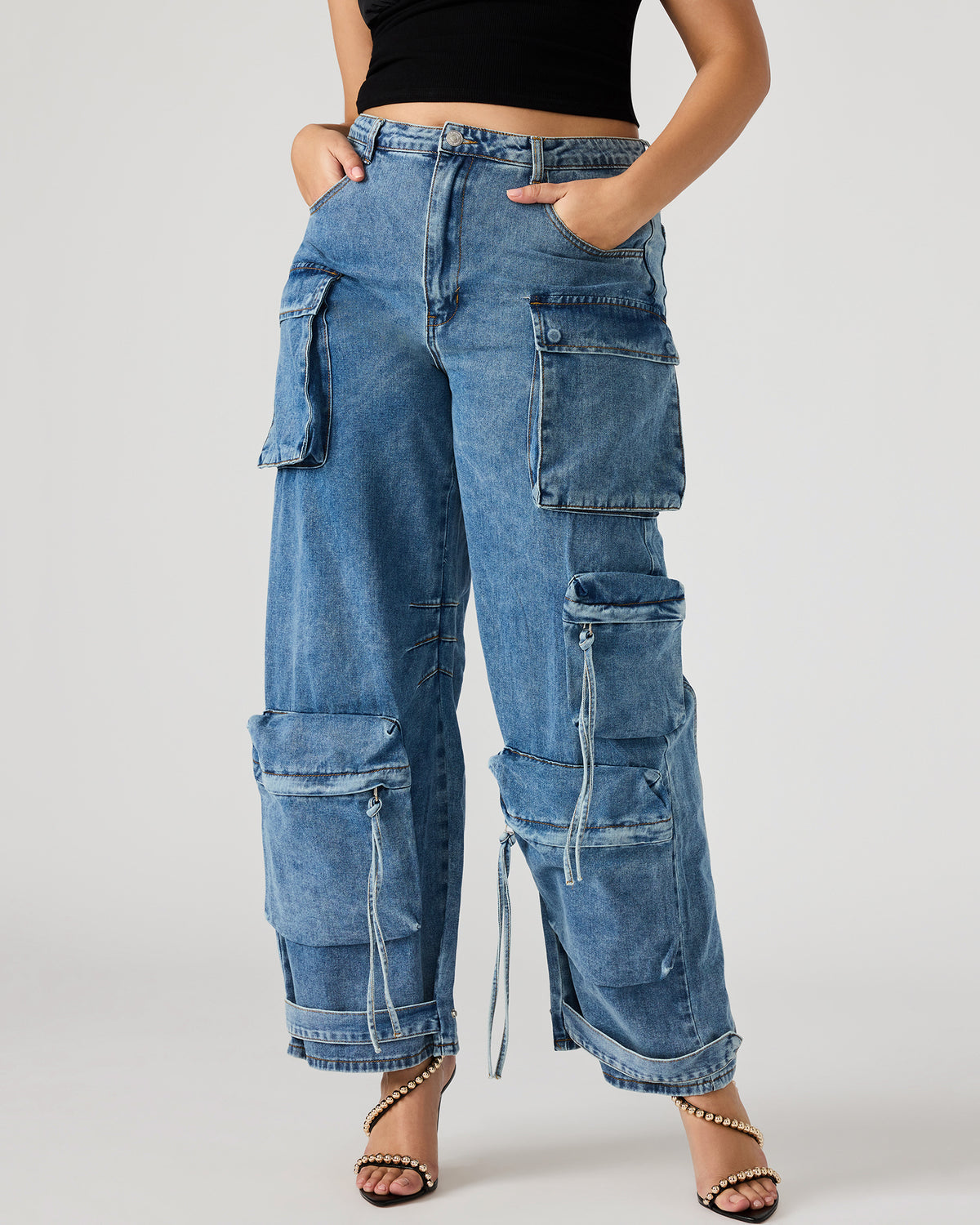 DUO Medium Denim Women's Utility Cargo Pants | Steve Madden