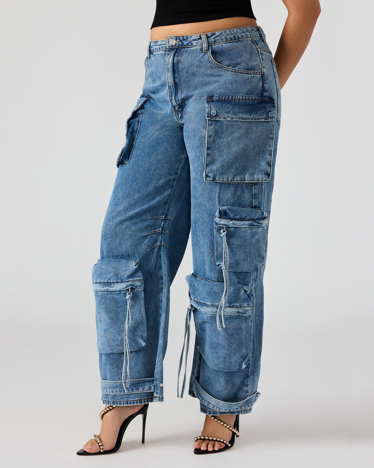 DUO Medium Denim Women's Utility Cargo Pants | Steve Madden
