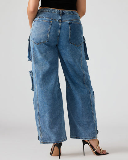 DUO Medium Denim Women's Utility Cargo Pants | Steve Madden