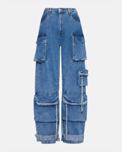 DUO Medium Denim Women's Utility Cargo Pants | Steve Madden