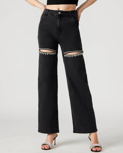 TAYLOR Jean Black Women's Cutout Jeans | Steve Madden