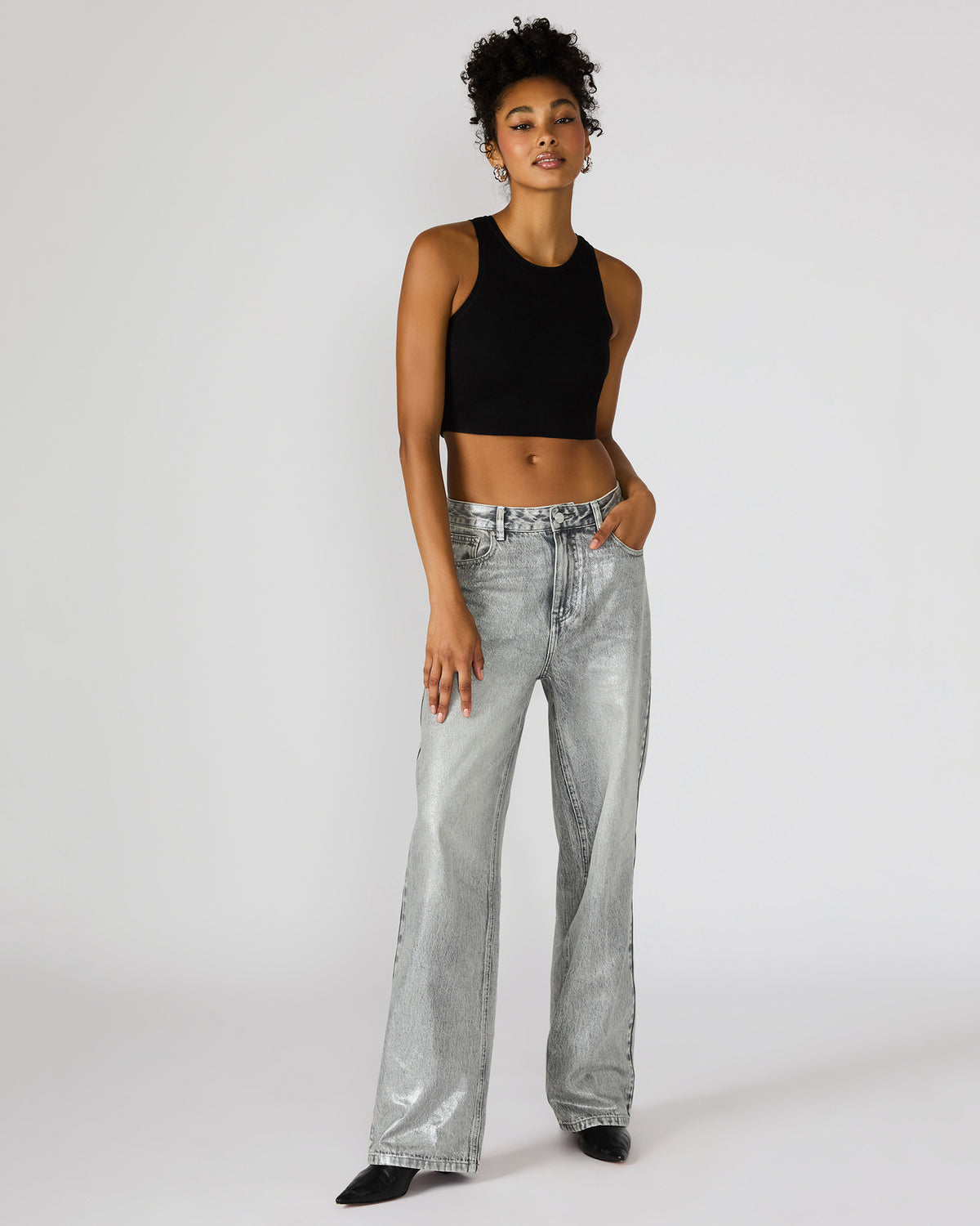 ZO Silver Straight-Leg Metallic Women's Jeans | Steve Madden