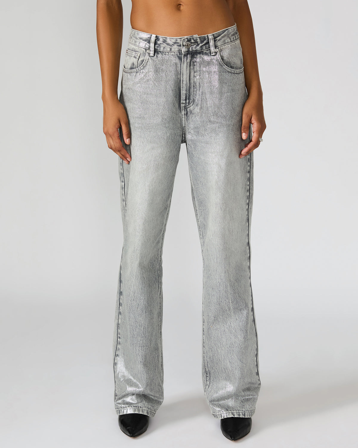 ZO Silver Straight-Leg Metallic Women's Jeans | Steve Madden
