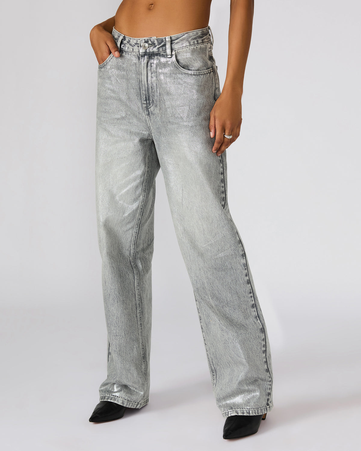 ZO Silver Straight-Leg Metallic Women's Jeans | Steve Madden