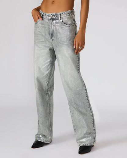 ZO Silver Straight-Leg Metallic Women's Jeans | Steve Madden