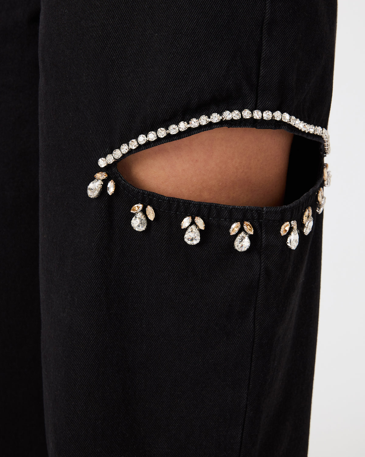 AYLA Black Straight-Leg Rhinestone Embellished Slit Women's Jean | Steve Madden