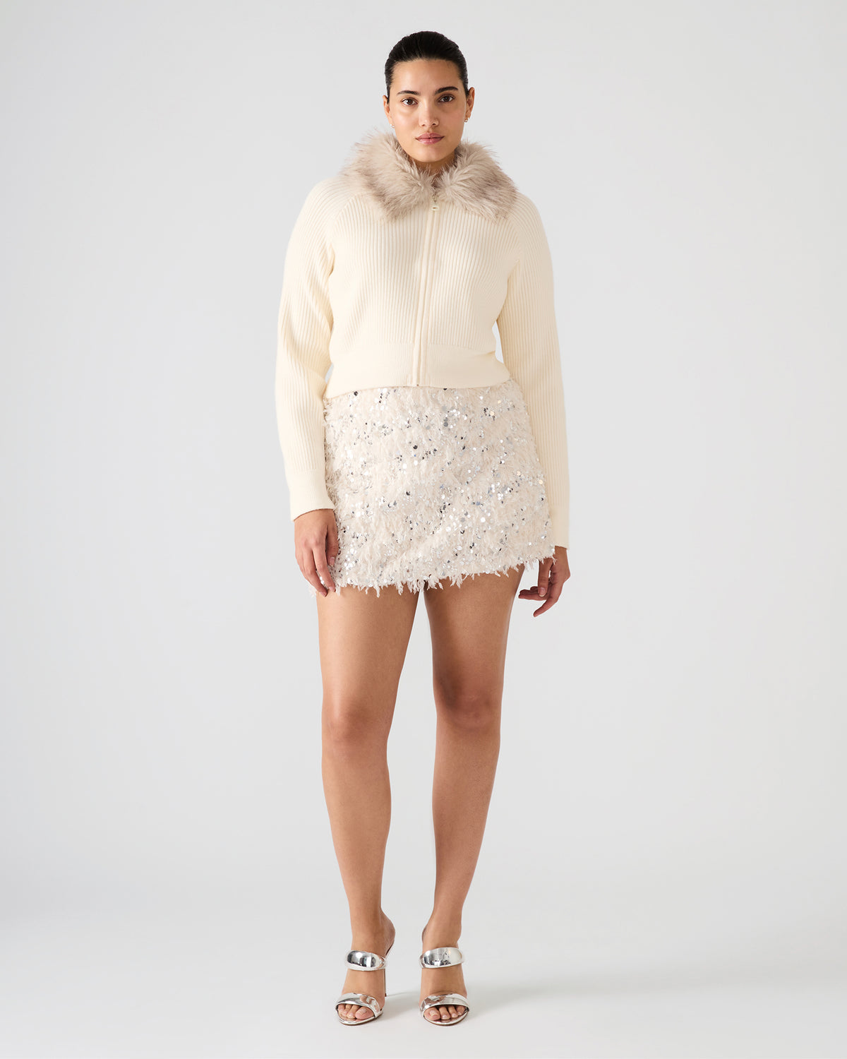 CINDI Ivory Feather Embellished Women's Skirt | Steve Madden