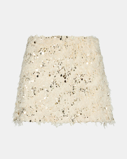 CINDI Ivory Feather Embellished Women's Skirt | Steve Madden