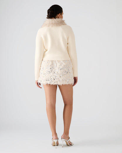 CINDI Ivory Feather Embellished Women's Skirt | Steve Madden