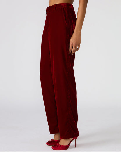TONIA Red Velvet Wide-Leg Trouser Women's Pants | Steve Madden