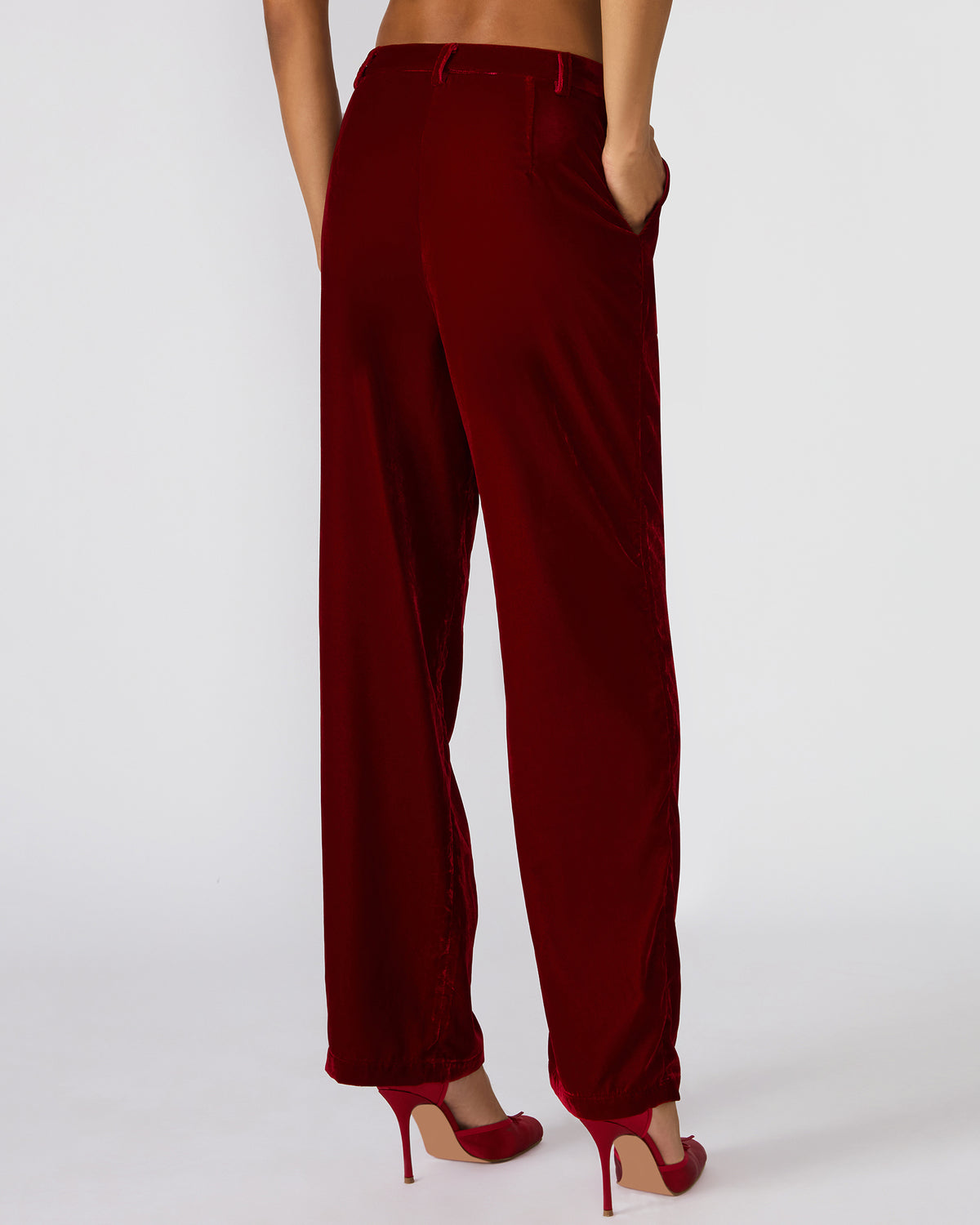 TONIA Red Velvet Wide-Leg Trouser Women's Pants | Steve Madden