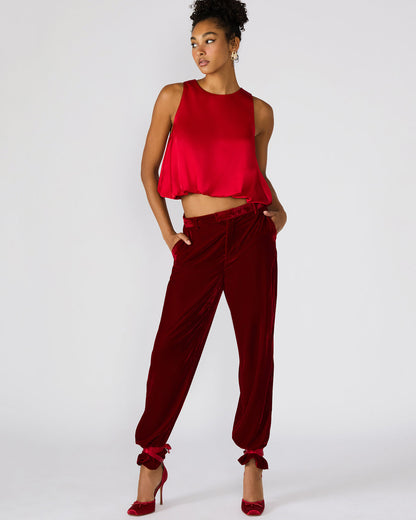 TONIA Red Velvet Wide-Leg Trouser Women's Pants | Steve Madden