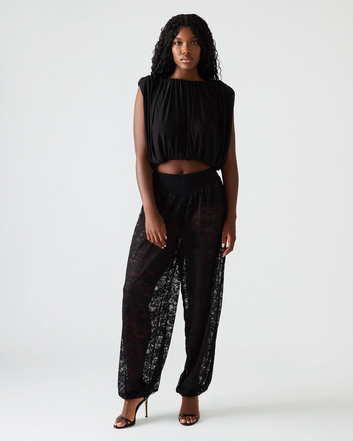 ALARA Black Lace Mesh Overlay Women's Pant | Steve Madden