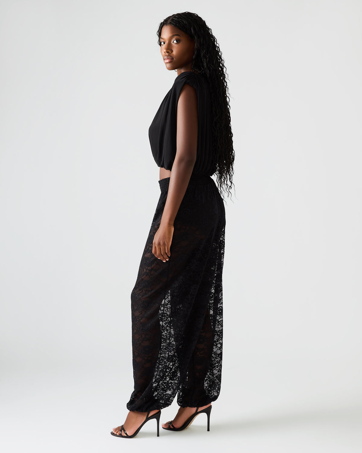 ALARA Black Lace Mesh Overlay Women's Pant | Steve Madden