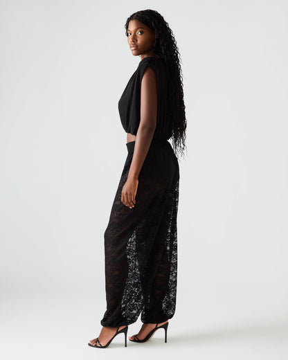 ALARA Black Lace Mesh Overlay Women's Pant | Steve Madden