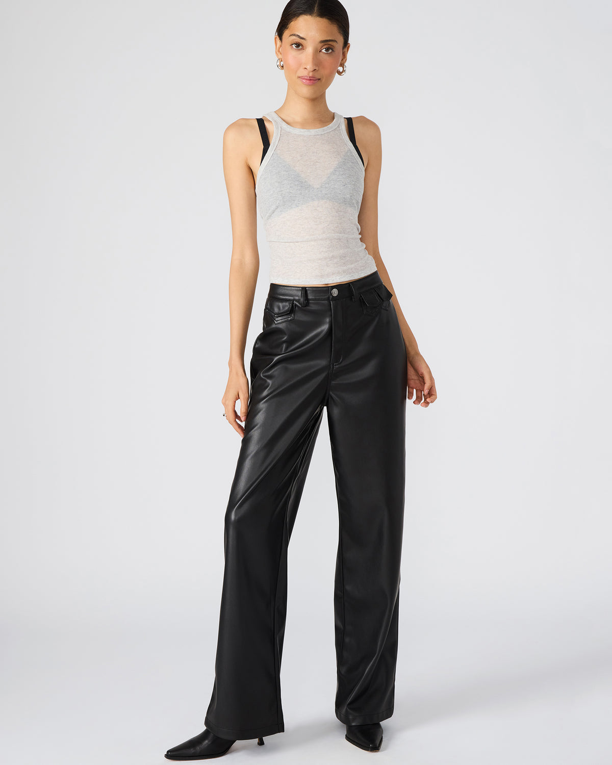 GERALDINE Black Faux Leather Straight-Leg Women's Pants | Steve Madden