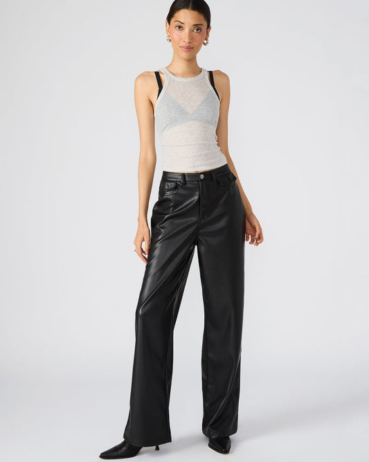 GERALDINE Black Faux Leather Straight-Leg Women's Pants | Steve Madden