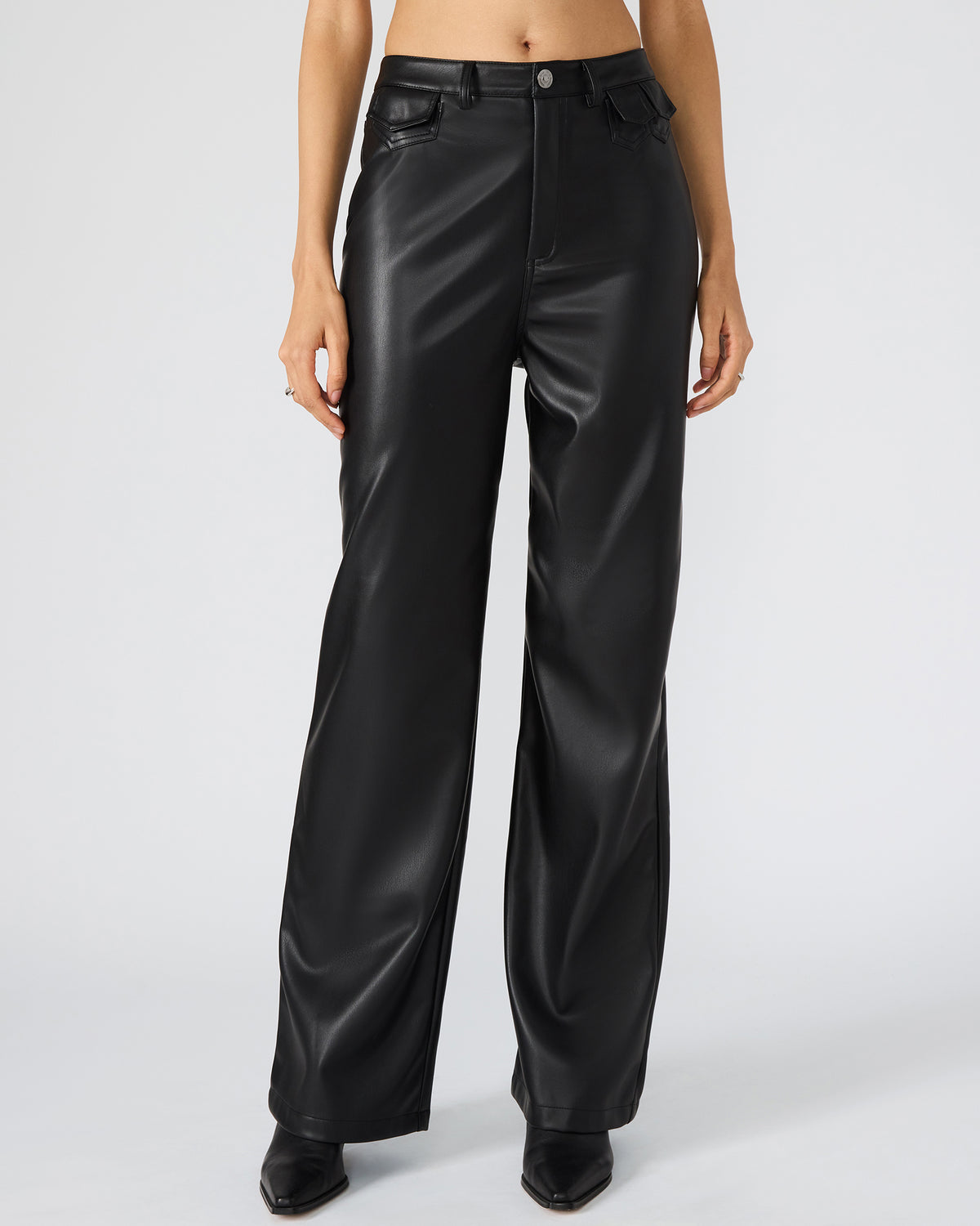 GERALDINE Black Faux Leather Straight-Leg Women's Pants | Steve Madden