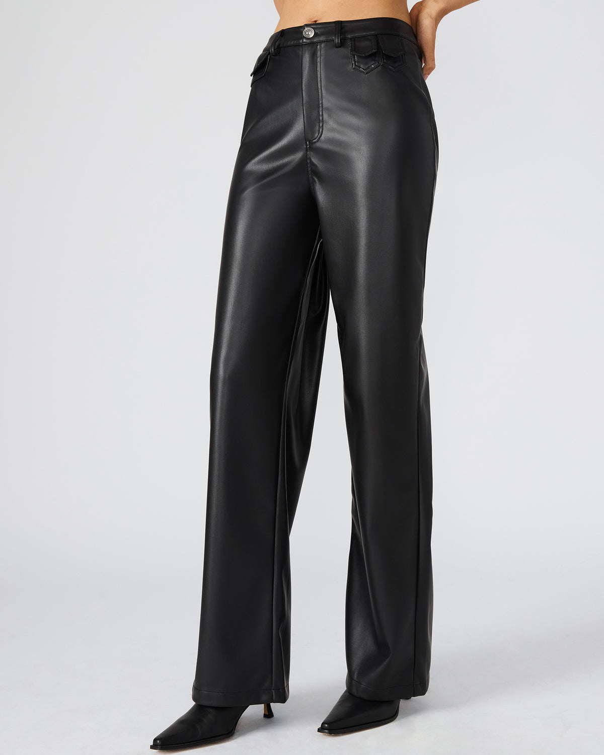 GERALDINE Black Faux Leather Straight-Leg Women's Pants | Steve Madden