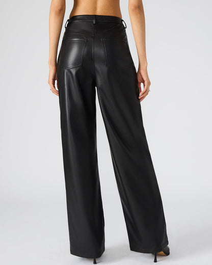 GERALDINE Black Faux Leather Straight-Leg Women's Pants | Steve Madden