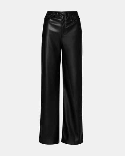 GERALDINE Black Faux Leather Straight-Leg Women's Pants | Steve Madden