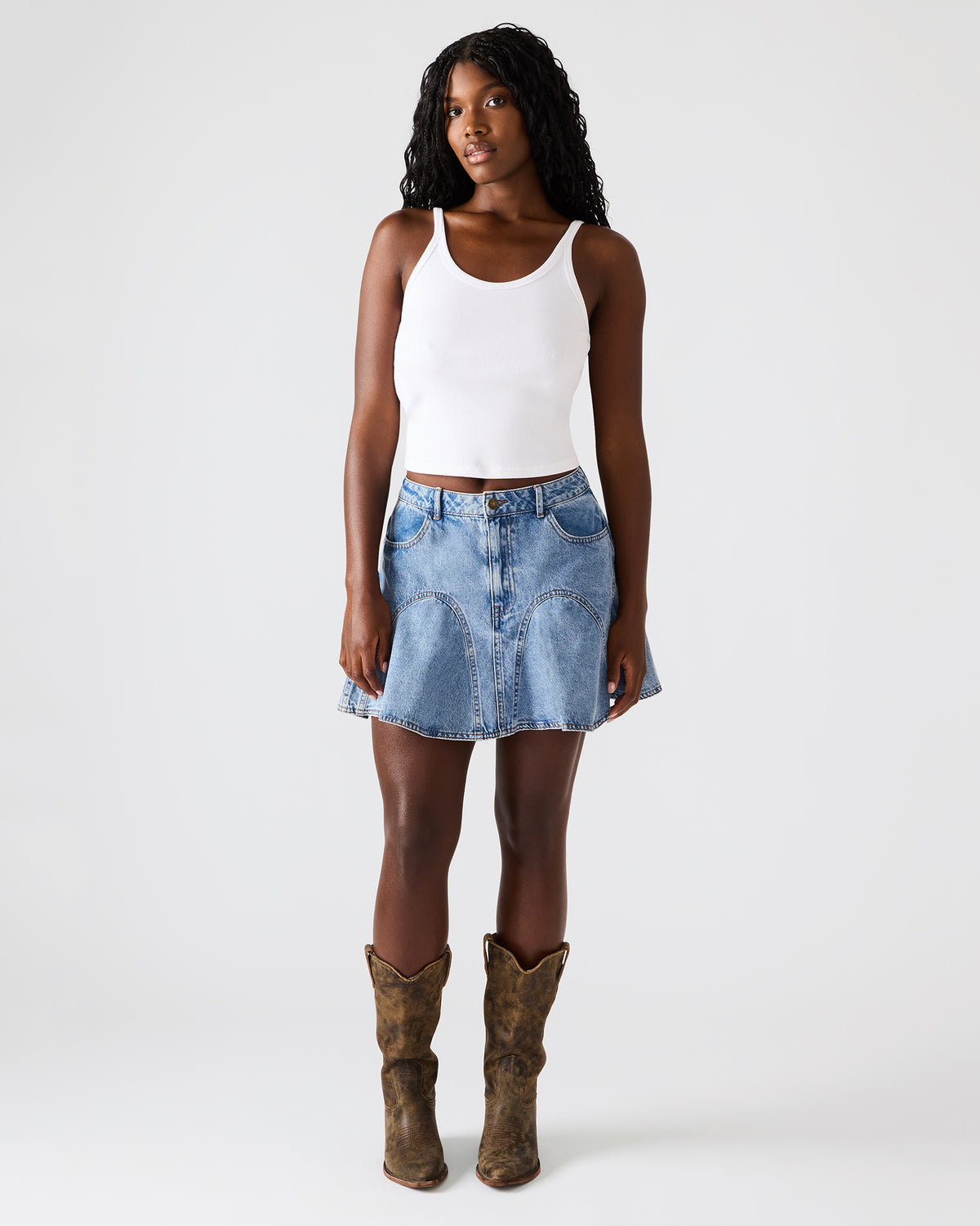 MELANY Forever Blue Denim Pleated Mini Women's Skirt | Steve Madden