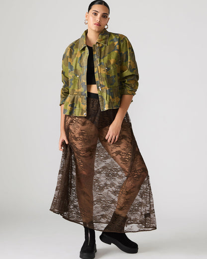 GISELA Dark Espresso Lace Mesh Maxi Women's Skirt | Steve Madden